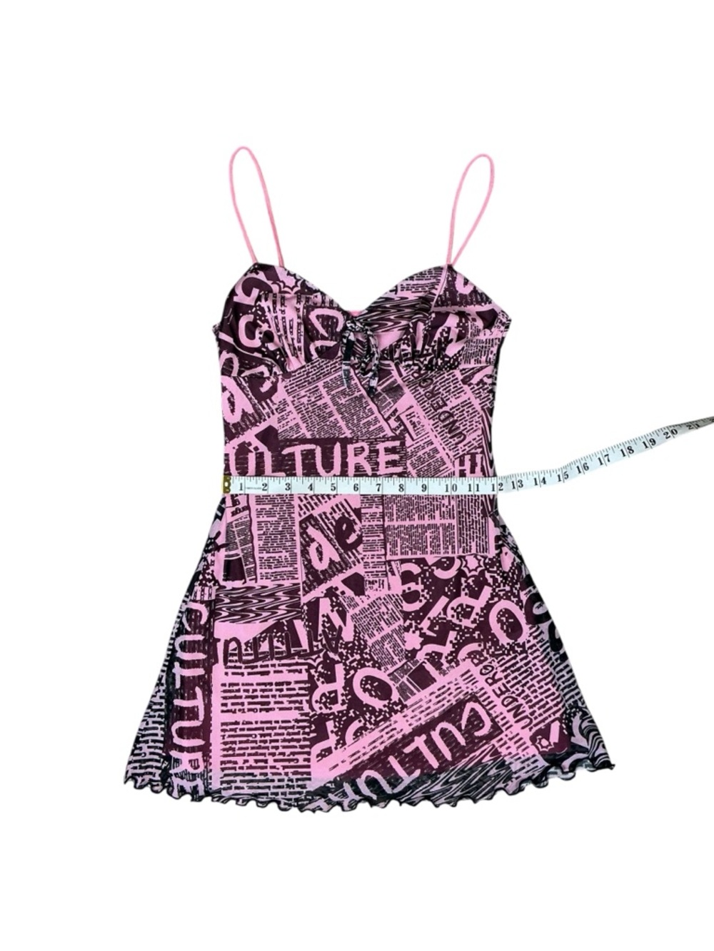 Urban Outfitters Pink Newspaper Print Mesh Mini Dress XS - Picture 5 of 6